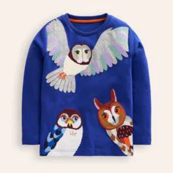 Mini Boden Navy Long Sleeve with Owl Appliqué - Picture 4 of 4